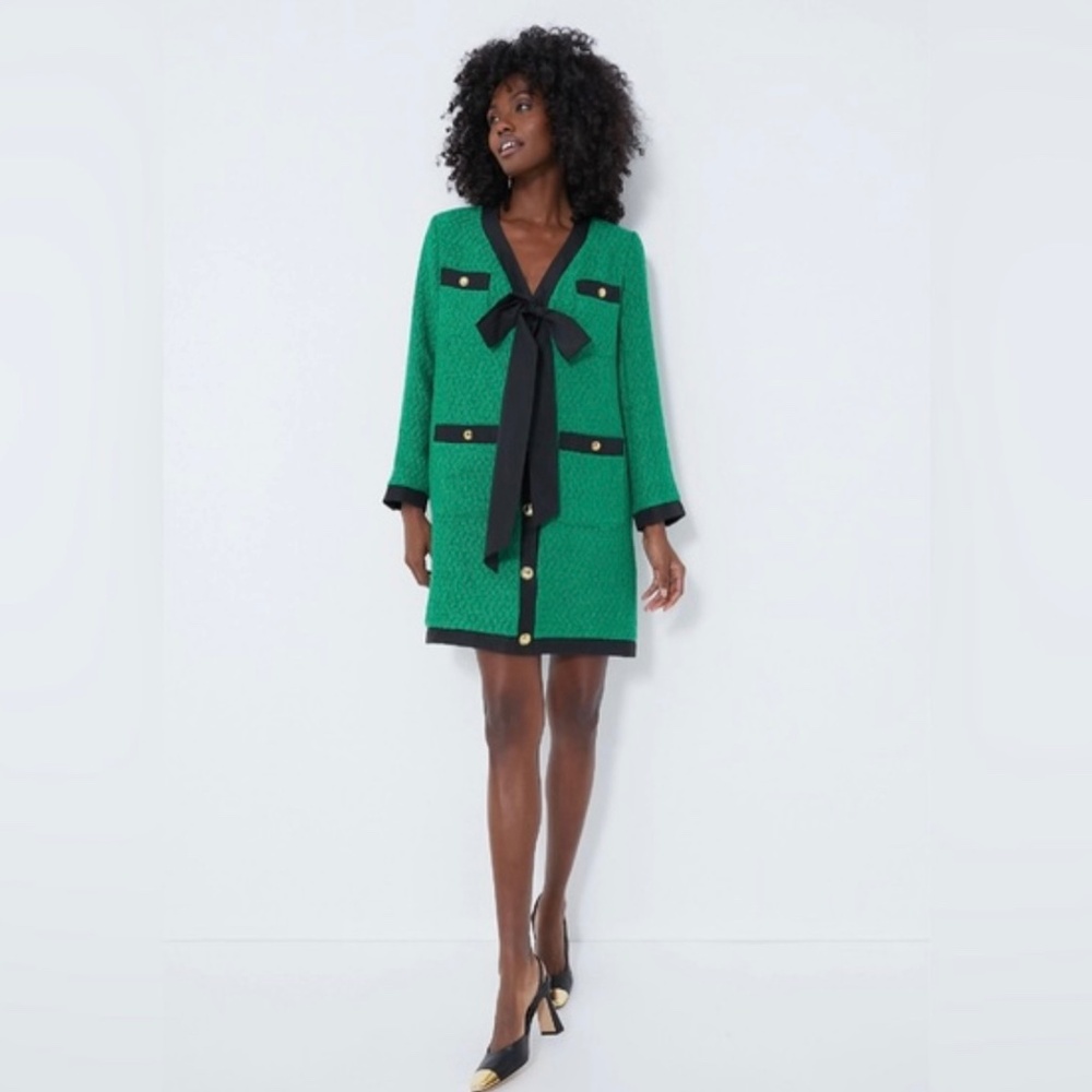 Tuckernuck Green Coco Tweed Bow Dress